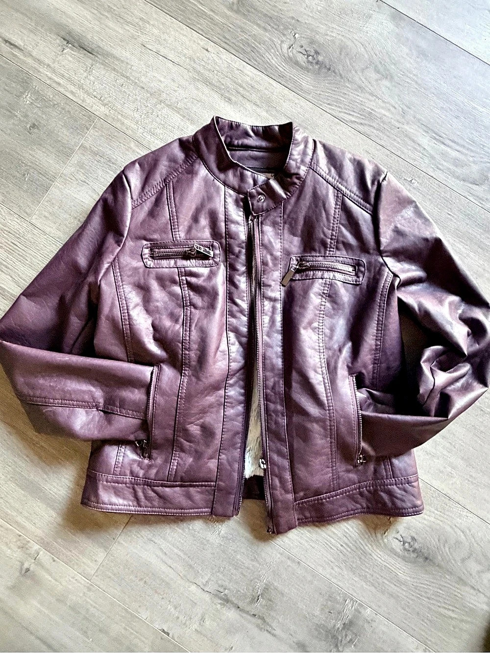 Jou Faux Leather Moto Jacket in Burgandy Size Medium
